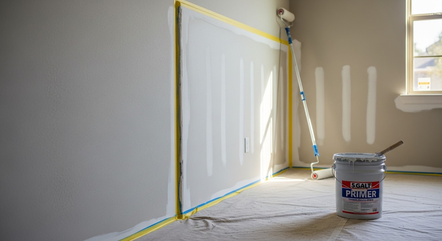 A freshly painted interior living room in a Dallas home showing smooth, even walls with clean trim lines and consistent sheen. The room reflects professional surface prep and finish coat application typical of residential interior painting work in Dallas, Texas.