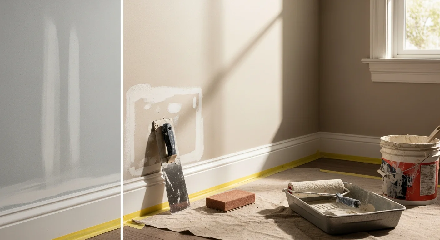 A freshly painted living room interior in a Dallas home, showing smooth, even walls in a neutral tone with clean trim and baseboards. The space reflects professional prep work and consistent sheen across all painted surfaces.